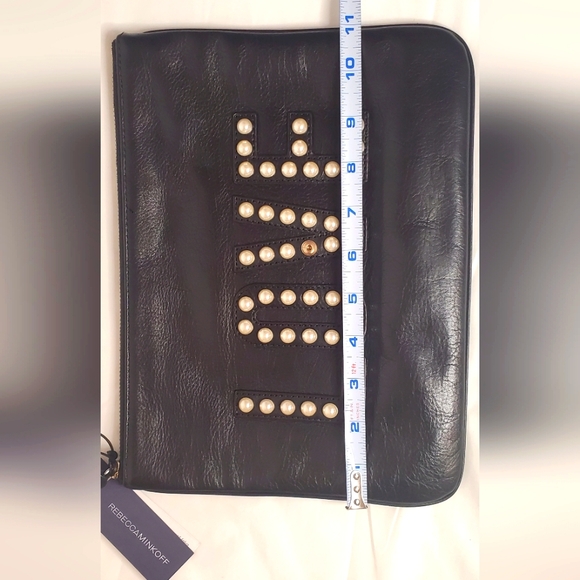 REBECCA MINKOFF-Clutch&Wristlet"LOVE"  leather black and pearls studs Bag - Picture 6 of 14